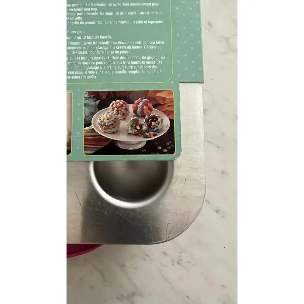 NEW Nordic Ware Cookie Cups Pan 2 Piece Pink Molds Metal Pan Baking Cooking FLAW